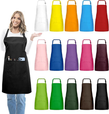 15 Pcs Adult Aprons Bulk with Pockets Adjustable Bib Chef Apron for Women Men Painting Cooking Crafting (S/L) by IMERAGO