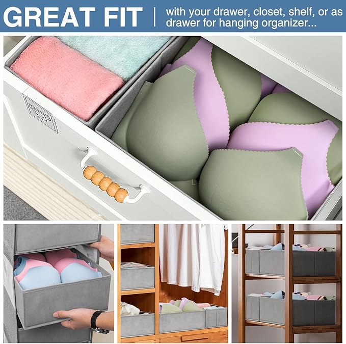 Criusia Drawer Organizer Clothes 12 Pack, Dresser Organizer for Nursery Bedroom Closet Organization and Storage - Baby Clothes Organizer Bins - Drawer Divider for Sock Underwear Bra Ties (Grey) - Image 4