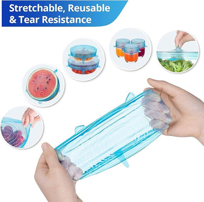 Silicone Stretch Lids, Zero Waste Reusable Silicon Container Lid Covers for Leftover Food Fruit Bowls Pots Cups Jars Dishes (6PCS, White)