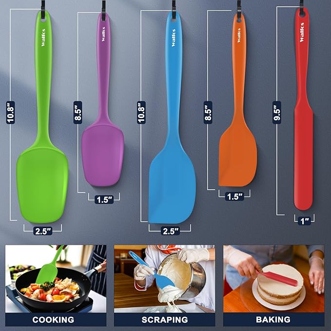 Walfos Silicone Spatula -600°F Heat Resistant Kitchen Scraper Spatulas, Strong Steel Core and One-Pieces Design, for Cooking Mixing Baking - BPA Free and Dishwasher Safe, Multicolor set of 5 - Image 4