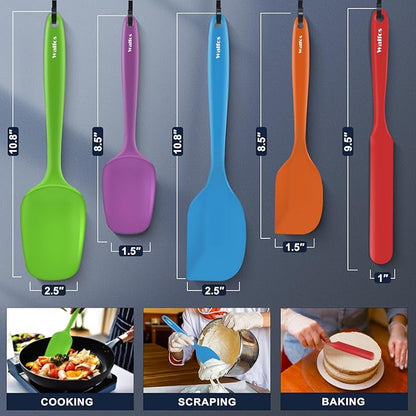 Walfos Silicone Spatula -600°F Heat Resistant Kitchen Scraper Spatulas, Strong Steel Core and One-Pieces Design, for Cooking Mixing Baking - BPA Free and Dishwasher Safe, Multicolor set of 5 - Image 4
