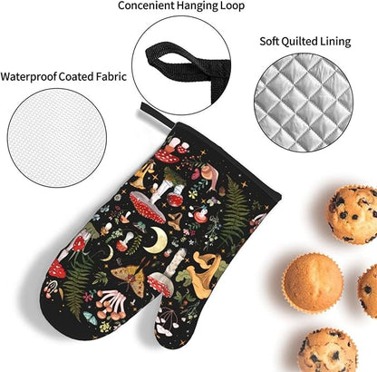 Mushroom Oven Mitts and Pot Holders Sets, Heat Resistant Black Hot Pads Witchy Oven Gloves for Cooking Grilling Baking Kitchen Decor Aesthetic, Witchy Gifts for Women,Mushroom Gifts for Women - Image 5