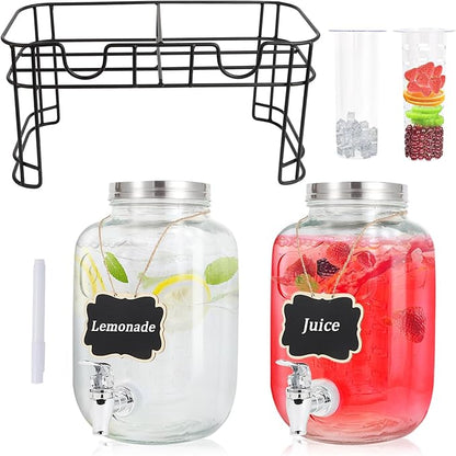 1 Gallon Glass Drink Dispensers For Parties-Set of 2,Drink Dispenser with Fruit Infuser & Stand,Juice or Beverage Dispenser for BBQ, Picnic, Party,Laundry Detergent Dispenser - Image 9