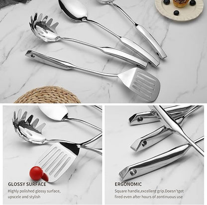 9PCS Silverware Set for 304 Stainless Steel Kitchen Utensils Set Cooking Utensil Set, 15 Inches All Metal Cooking Tools Wok Kitchen Cookware Set with Spatula Useful Pots and Pans Accessories - Image 4