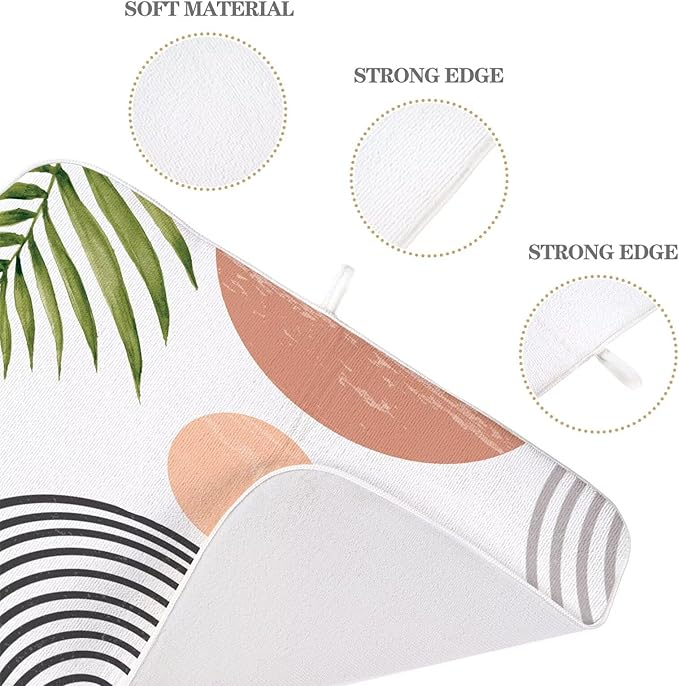 Boho Mid Century Dish Drying Mat 18 x 24 inch, Summer Abstact Coral Sunset Green Palm Leaf Decorative Drying Mats Microfiber Absorbent Dish Washable Draining Mat for Kitchen Counter Decor