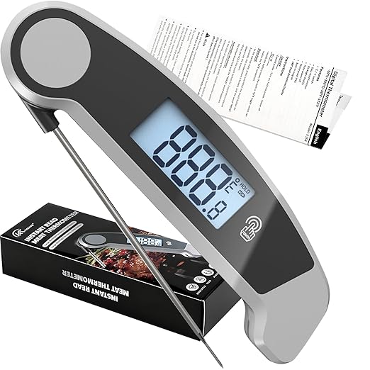 Meat Thermometer Digital Waterproof Instant Read Thermometer for Cooking Food Thermometer with Backlight & ±0.5℃ Precision Cooking Thermometer for Kitchen ℃/℉ Convertible Grey