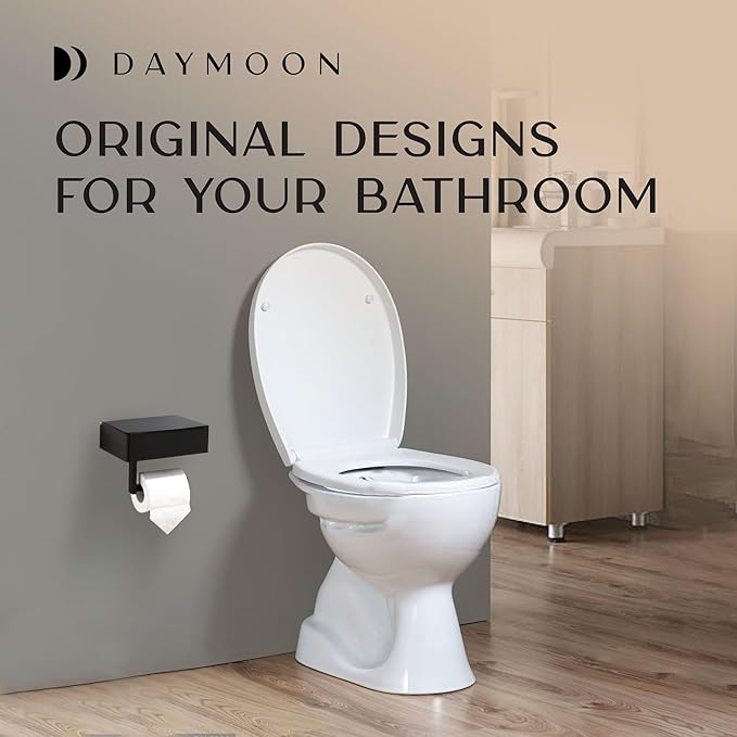 Day Moon™ - Toilet Paper Holder with Shelf - Modern Roll Holder for Bathroom - 1 Pack - Wall Mount - with Storage, Black - Image 9