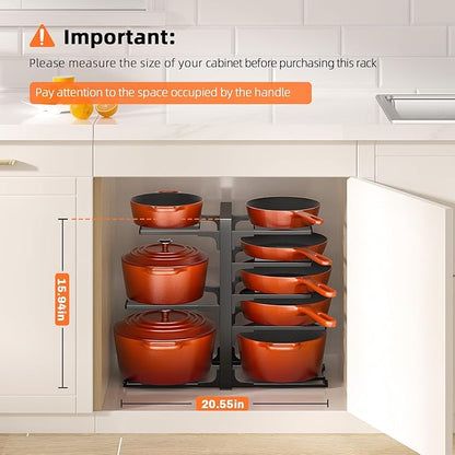 MUDEELA Pots and Pans Organizer Rack under Cabinet 8-Tiers Adjustable Heavy Duty 120LBS Pot and Pan Organizer inside Cabinet for Kitchen Organizer Cast-iron Pans, Heavy Skillets Griddles, Shallow Pots - Image 3