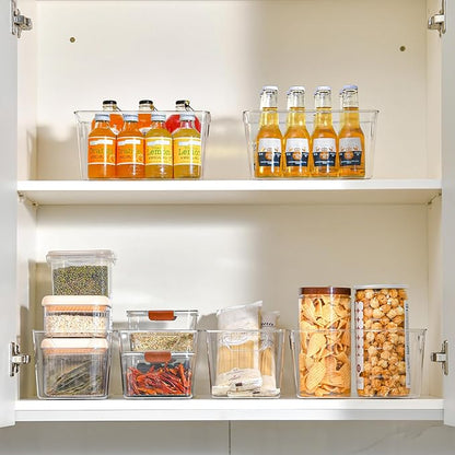 12 Pack Middle Organizers and Storage, Pantry Organization and Storage Bins, Cabinet Organizer, Clear Plastic Storage Containers with Handle，Acrylic Storage Bins for Cabinet, Fridge - Image 6