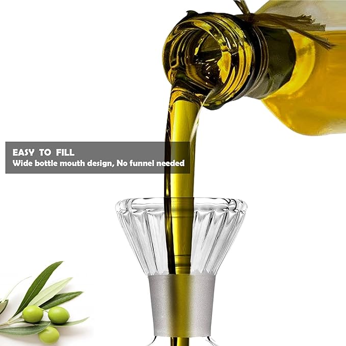 HAIZEEN 16 oz/480ml Non-Drip Olive Oil Dispenser Bottle 100% Glass Oil Carafe Decanter for Kitchen Oil & Vinegar Cruet for Cooking & BBQ - Image 5