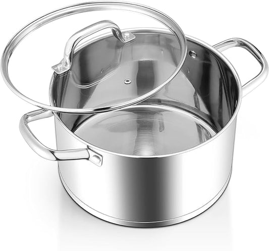 Homikit 5 Quart Stock Pot, Stainless Steel Soup Cooking Pot with Lid for Pasta Sauce Simmering Steaming Stewing, Tri-ply Heavy Bottom Induction Pot, Dishwasher Safe by Homikit