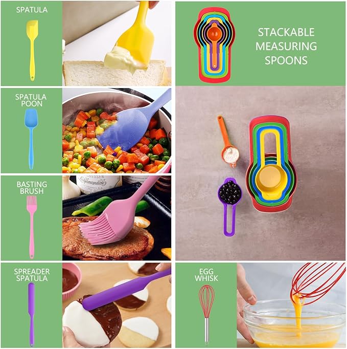 Leidawn Mixing Bowls with Lids for Kitchen - 25 PCS Stainless Steel Nesting Colorful Mixing Bowls Set for Baking,Mixing,Serving & Prepping,Size 5, 3.7, 2.8, 2.3, 1.7, 1.1, 0.7QT,11 Cooking Utensils - Image 5