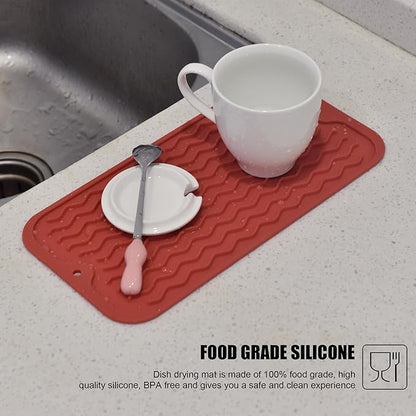Silicone Dish Drying Mat, Non-Slip Easy Clean Sink Mat Large Heat-resistant Dish Drainer Mat for Kitchen Counter, Sink, Refrigerator or Drawer liner (12" x 6", RED) - Image 6