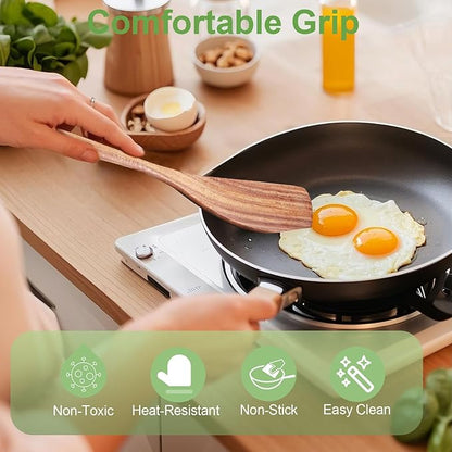 2 Pack Wooden Spatula, Acacia Wood Long Handle Flat Frying Turner, Handmade wooden spoons for cooking, Kitchen Utensil set, Non-Stick Cooking Spurtle Utensils for kitchen use - Image 2