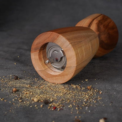 Pepper Grinder, Pepper Mill with Adjustable Stainless Steel, Acacia Wood, 14 cm/5 inch Height, Bottom Dia: 6 cm/2.36 inch (Tray is NOT Included)