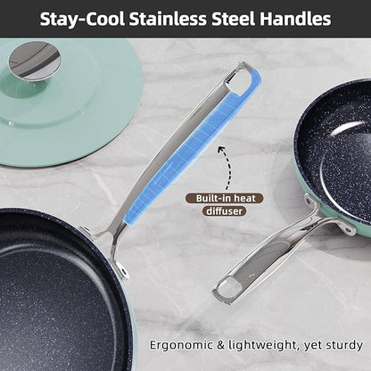 Nuwave Lux 13pc Forged Lightweight Cookware Set PFAS Free, Healthy G10 Duralon Ceramic Coating, Ultra Non-Stick, Stay-Cool Handles, Works on All Cooktops & Induction Ready