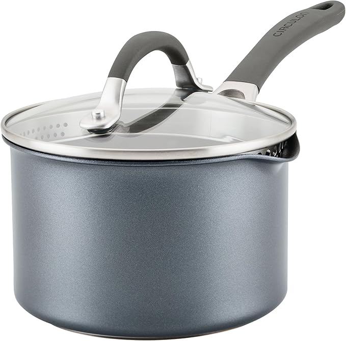 Circulon A1 Series w/ScratchDefense Nonstick Induction Straining 2qt SaucePan with Lid, Induction Cookware, 2-Quart Sauce Pan with Lid, Graphite by Circulon