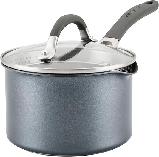 Circulon A1 Series w/ScratchDefense Nonstick Induction Straining 2qt SaucePan with Lid, Induction Cookware, 2-Quart Sauce Pan with Lid, Graphite by Circulon