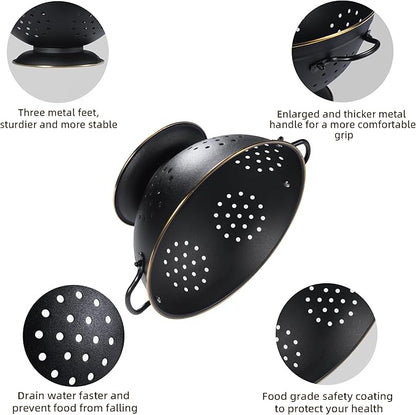 Metal Colander Set of 2, Strainer Basket with Handles perfect for Spaghetti, Pasta, Berry, Vegetable, Fruit, Solid Base Powder Coated Self-draining Kitchen Colander Bowel, 3.5 & 5 Qt, Matte Black - Image 5