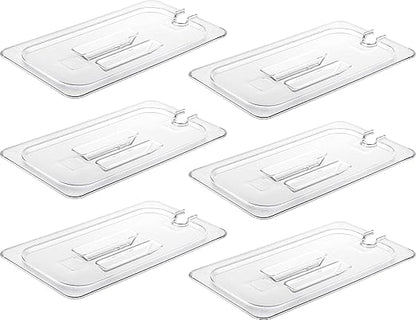 CURTA 6 Pack NSF Notched Food Pan Cover, 1/3 Size Clear Polycarbonate Lid with Handle for Commercial Food Pan, Dishwasher & Freezer Safe Plastic Clear