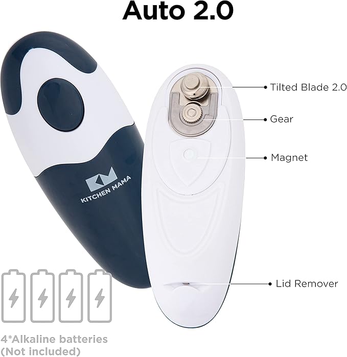 Kitchen Mama Auto 2.0 Electric Can Opener: Blade Opens Almost Any Can Pop or Soda Can - Automatic, Hands Free, Safe, Smooth Edge, Lid Remover, Battery Operated, Cordless, YES YOU CAN (Navy Blue) - Image 2