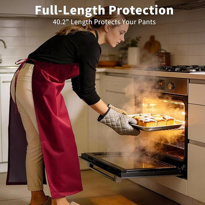 SHEOMERN Aprons for Men Kitchen Cooking – Waterproof & Oil Proof 3-Layer Long Pocket-Free Chef Apron for Grilling BBQ Baking – Gift for Men