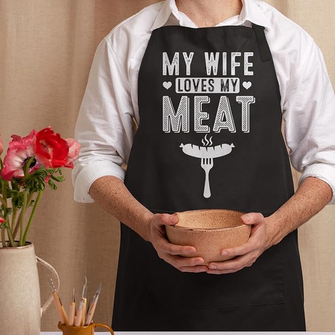 SANDJEST Funny Mens Aprons with Pockets for BBQ Grilling Cooking Grandpa Husband Apron for Birthday Christmas Father's Day