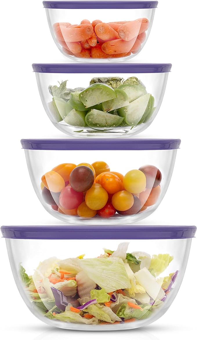JoyJolt Very Peri 8pc Glass Mixing Bowls with Lids Set - Large Nesting Bowls, 2 Qt, Durable, Dishwasher & Microwave Safe by JoyJolt
