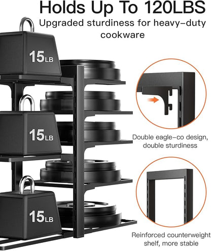 ORDORA Pots and Pans Organizer Rack for Cabinet, 15.83" Height 8-Tier Heavy Duty 120LBS Pot Pan Organizer under Cabinet Adjustable for Dutch Oven, Cast-iron Pan, Heavy Skillets Griddles, Shallow Pot - Image 5