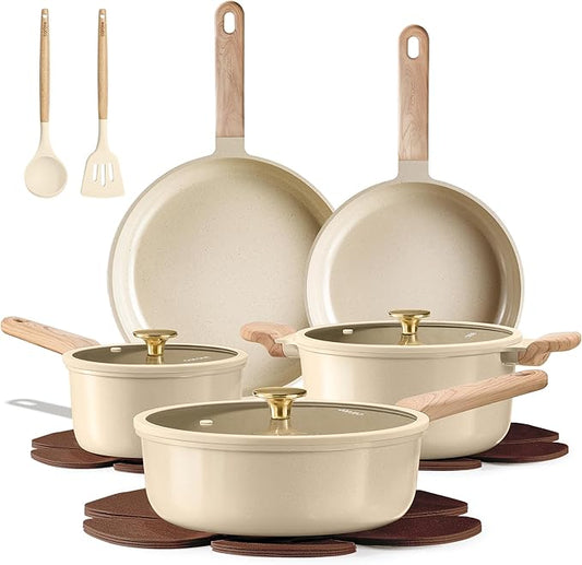 CAROTE 14Pcs Pots and Pans Set Non stick, Ceramic Cookware Set, Non-toxic Kitchen Cooking Set, PFAS and PFOA Free by CAROTE