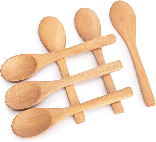 HANSGO Small Wooden Spoons, 6PCS Wooden Spoons for Eating Honey Coffee Tea Jam Bath Salts, 6 Inches