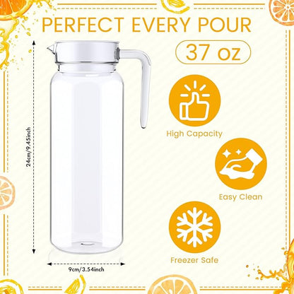 Didaey 4 Pcs Acrylic Water Pitcher with Lid, Spout Handle Clear Plastic Pitcher Heat Resistant Carafe Unbreakable Beverage Container Fridge Jug for Juice Ice Tea Sangria Lemonade (37 oz,Star Anise)