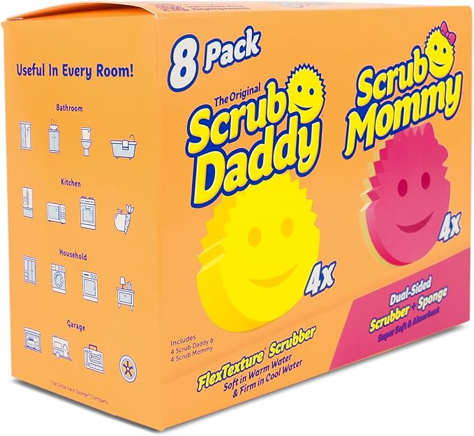 Scrub Daddy Original (4) + Scrub Mommy Kitchen Sponges (4) - Scratch-Free Dish Scrubber - Multipurpose Kitchen Cleaning Sponges - BPA Free Polymer Foam - Stain & Odor Resistant (8 Pack) by ScrubDaddy