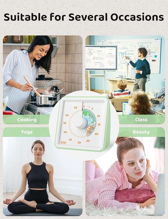 LIORQUE 60 Minute Visual Timer for Kids, Visual Countdown Timer for Classroom Office Kitchen with 'Car' Pattern Design, Pomodoro Timer with Silent Operation (Batteries Included) - Image 7