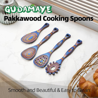 Gudamaye Pakkawood Wooden Cooking Utensils Set 7-Piece-Wooden Spoons for cooking, Wooden Utensil set with Ergonomic Non-Slip Handles, Heat-Resistant & Stylish Cooking Spoons, Non-Stick Spoon - Image 5