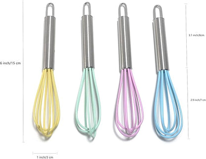 Mini Whisks 6 inch 4Pcs silica gel stainless steel Whisk, Hand Egg Mixer for Flour Cake Egg, Kitchen Cooking Baking Use Whisk （purple，yellow，cyan，blue） - Image 4
