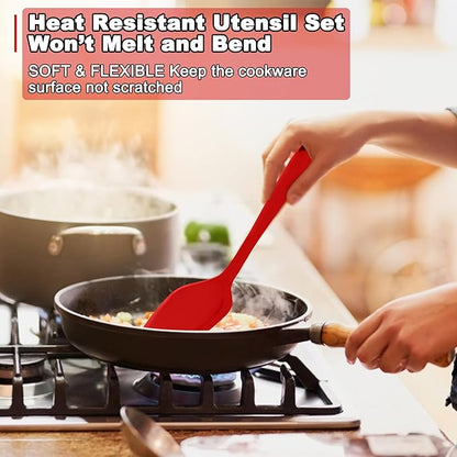 E-far 10 Pieces Silicone Cooking Utensils Set, Heat Resistant Kitchen Utensil Set for Nonstick Cookware, Kitchen Cooking Tools with Spatula, Spoon, Slotted Turner, Non-Toxic & Dishwasher Safe (Red) - Image 5