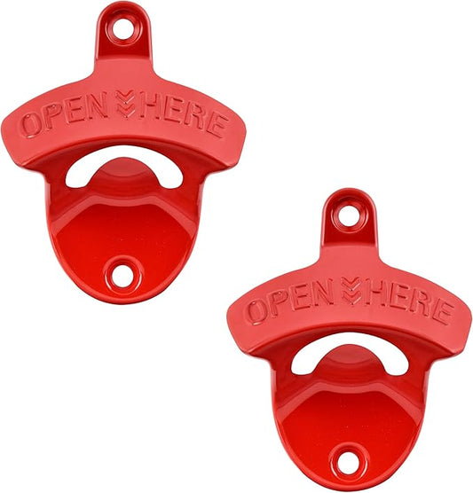 Red Beer Bottle Opener Wall Mounted, Stainless Cooler Mount Soda Cap Opener Gifts (2 PCS) by Wallmountedbottleopener