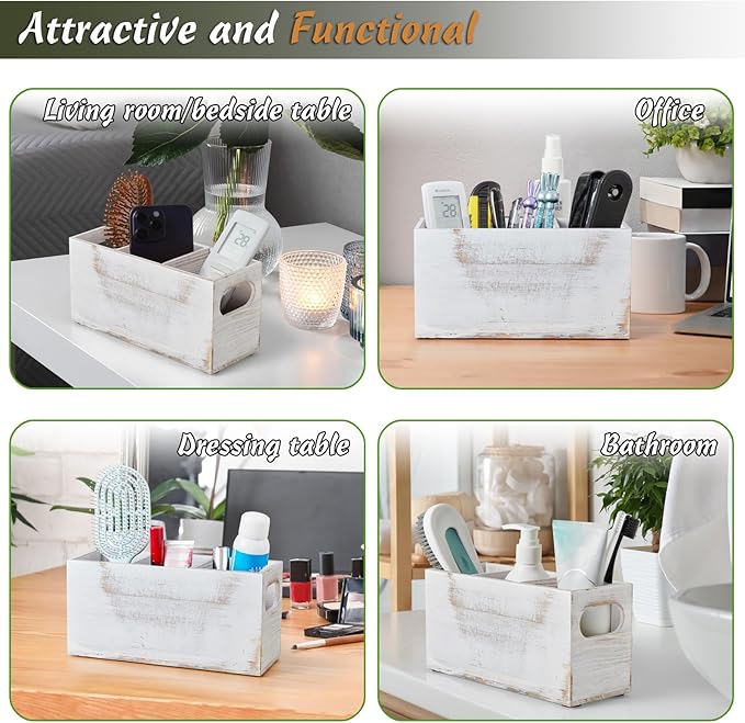 DRASTAR Wooden Silverware Caddy, Flatware Cutlery Holder, Silverware Organizer for Party, Kitchen Utensil Holder for Countertop, Retro White - Image 6