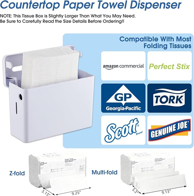 Paper Towel Dispenser Countertop, Large Capacity 200 Sheets, Non-Slip Base, Paper Towel Dispenser Compatible with Multifold, Z-Fold Towels, Ideal for Bathroom, Kitchen & Commercial Use