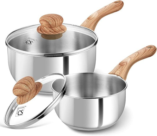 KOCH SYSTEME CS Stainless Steel Saucepan Set, 4-Piece Stainless Steel Sauce Pan with Cool-Touch Bakelite Handle, 1 QT & 2 QT Saucepan with Lid, Steel Pots Induction Ready by KOCHSYSTEMECS