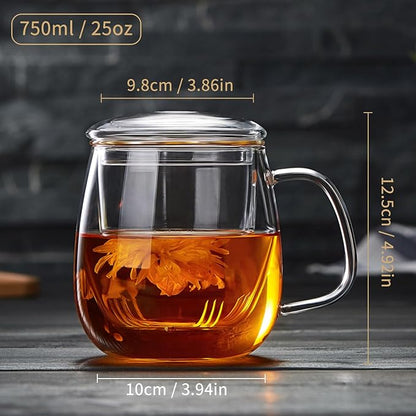 DOPUDO Large Glass Tea Cup, 25.6 oz Borosilicate Glass Tea Mug with Infuser and Lid, Clear Tea Cups for Brewing Scented Tea and Tea Bag. - Image 6