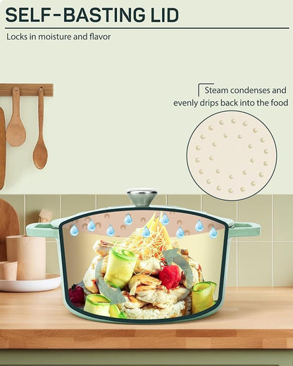 Ciwete Enameled Cast Iron Dutch Oven – 4.4 Quart Pot with Lid & Potholders – Heavy-Duty Cookware for Bread Baking, Braising, Stews & Roasting – Oven & Stovetop Safe up to 500°F – Mint Green