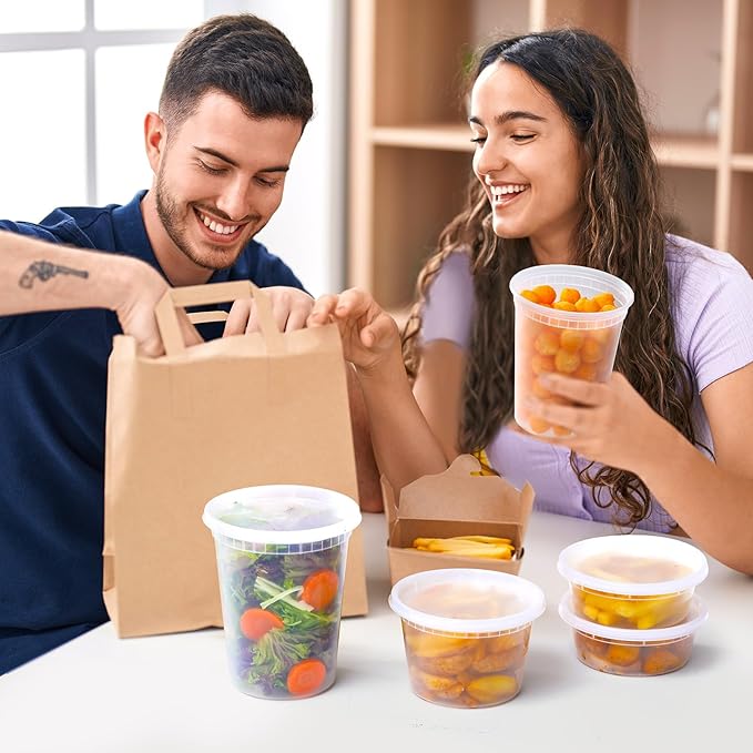 AOZITA 24 Sets Plastic Deli Food Containers With Lids, 8 oz 16oz 32oz Variety pack, Airtight Food Storage Containers, Freezer/Dishwasher/Microwave Safe, Soup Containers For Takeout Food Storage - Image 6