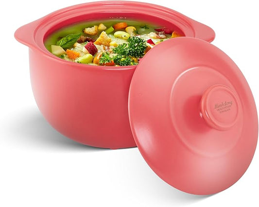 MINH LONG 1-Qt Porcelain Dutch Oven with Lid – Lead & Cadmium Free, Oven Safe to 482°F, Heat Retention, Clay Pot for Cooking on Gas & Infrared Cooktop, Use to Marinate, Cook, Bake, Refrigerate & Serve