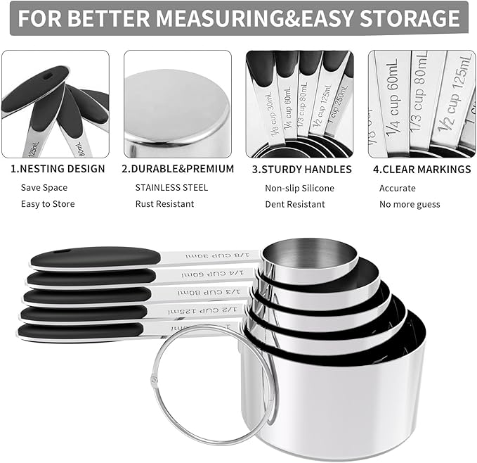 TILUCK Measuring Cups and Spoons Set, Stainless Steel, Kitchen Utensils for Cooking and Baking (10) - Image 5