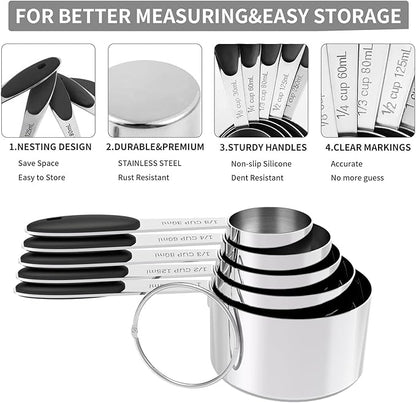 TILUCK Measuring Cups and Spoons Set, Stainless Steel, Kitchen Utensils for Cooking and Baking (10) - Image 5