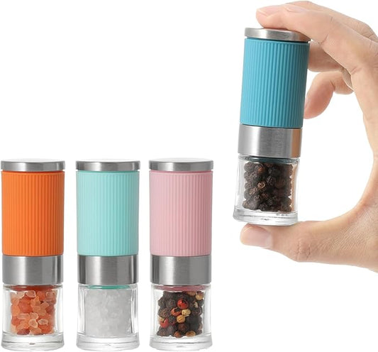 VEVOK CHEF Small Salt and Pepper Grinder 4Pcs Portable Mini Glass Salt Spices Grinder Ceramic Salt Black Pepper Shakers Tiny Pepper Mill Salt Grinder for Travel Lunch Box Kitchen Gift