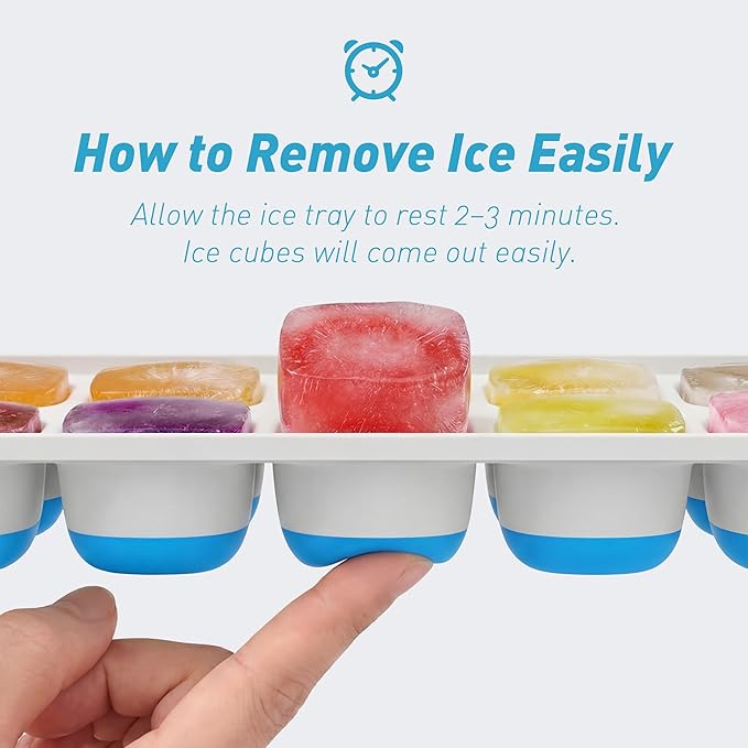 ChefAide Ice Cube Tray with Lid, 4 Packs 56 Cubes Durable Stackable Ice Cube Trays for Freezer with Removable Lids, Easy-Release Plastic & Silicone Ice Tray for Cocktail, Coffee - Image 2