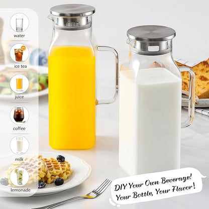 Netany 2 Pack 2.22 Liters/75 oz Square Glass Pitcher with Lid and Handle for Fridge, Iced Tea and Coffee Carafe Beverage Serveware, Heat Resistant Borosilicate Water Jug for Hot/Cold Drinks and Milk - Image 3